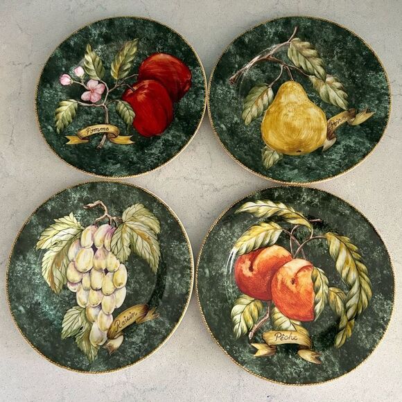 American Atelier Salad Plates Lattice Fruit 5031 Set of 4 Vintage Porcelain Rare - Picture 2 of 4